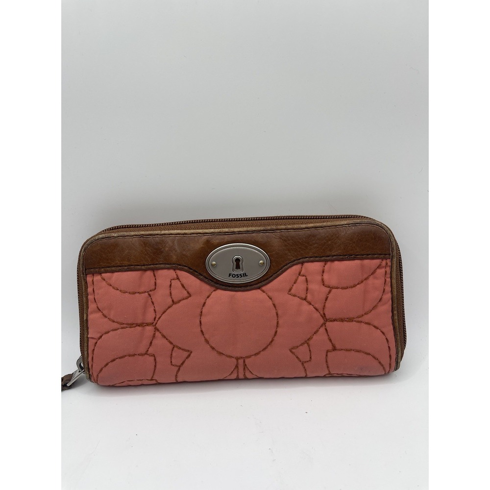 Fossil Vintage Coral Key-Per Long Zip Around Full Zip‎ Wallet